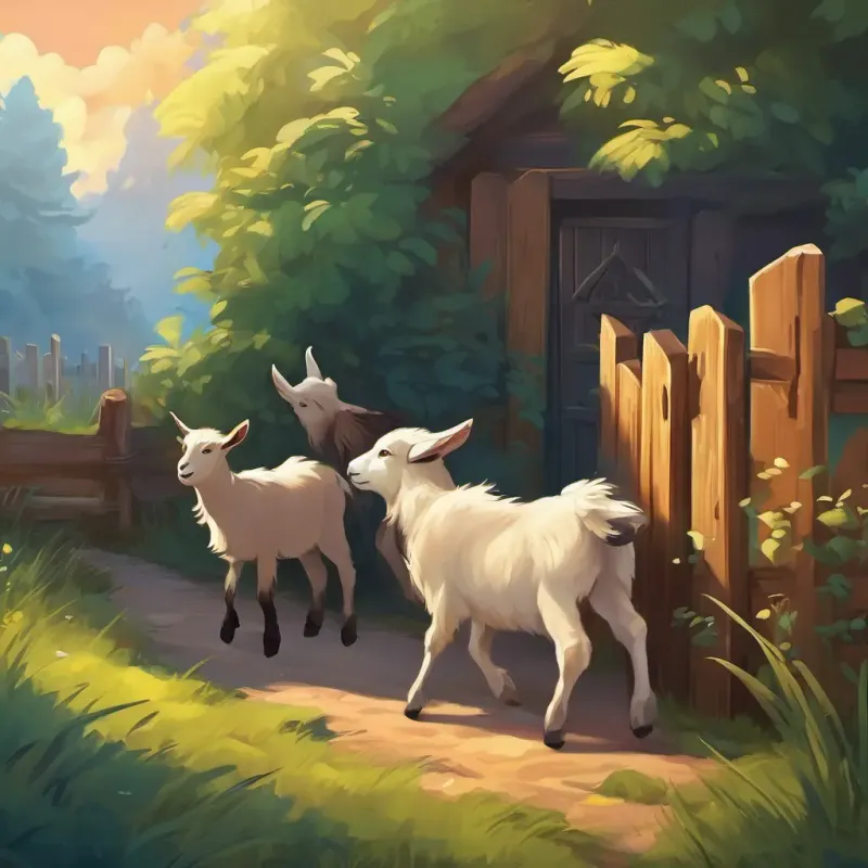 Outside the house, the little goats built a strong fence and taunted the Wolf.