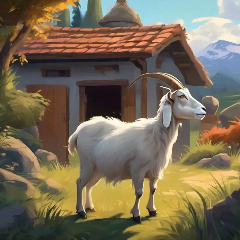 Outside the house, mother goat returns and scares away the Gray fur, cunning eyes.