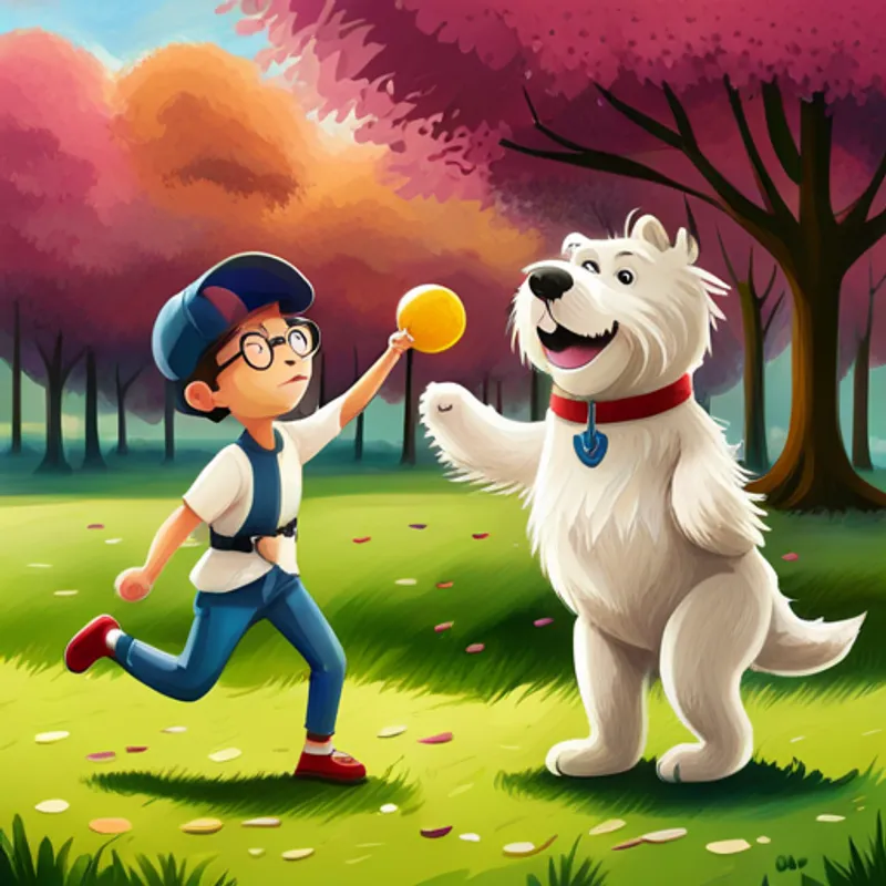 Brainy and Sparky playing fetch in the park