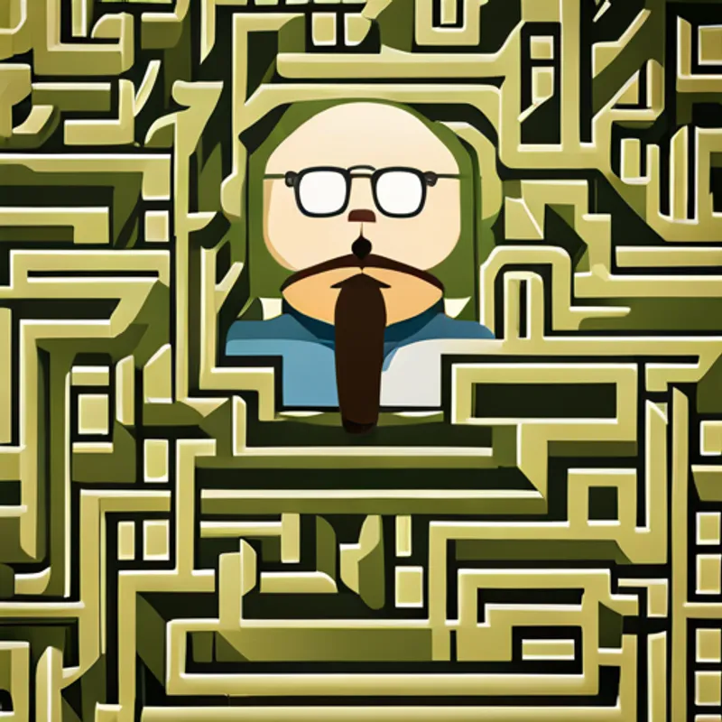 Brainy looking worried inside a maze with high walls