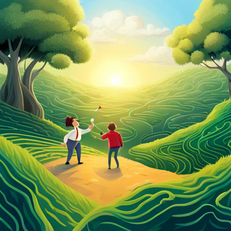 Brainy and Sparky celebrating outside the maze