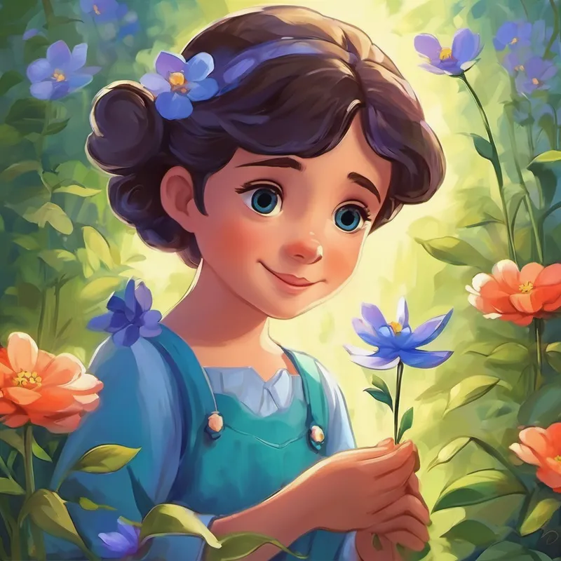 Lila gently touched the flower's petals and said, "Don't be sad, my dear friend. You are truly unique, and your beauty lies not in your size but in your ability to bring joy to others. You are special, just the way you are." With those words, the little blue flower perked up and bloomed brighter than ever before. It realized that being small didn't make it any less valuable. From that moment on, the small blue flower knew it had a special place in Lila's magical garden.