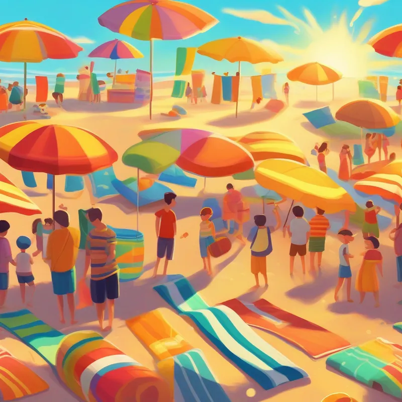 Colorful beach towels, warm rays of the sun, laughter and chatter
