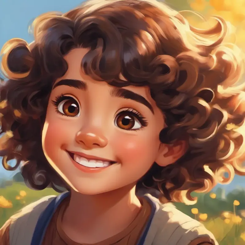 Curly brown hair, brown eyes, bright smile and Long black hair, kind eyes, warm smile visit Crocro Park, a sunny day full of excitement.