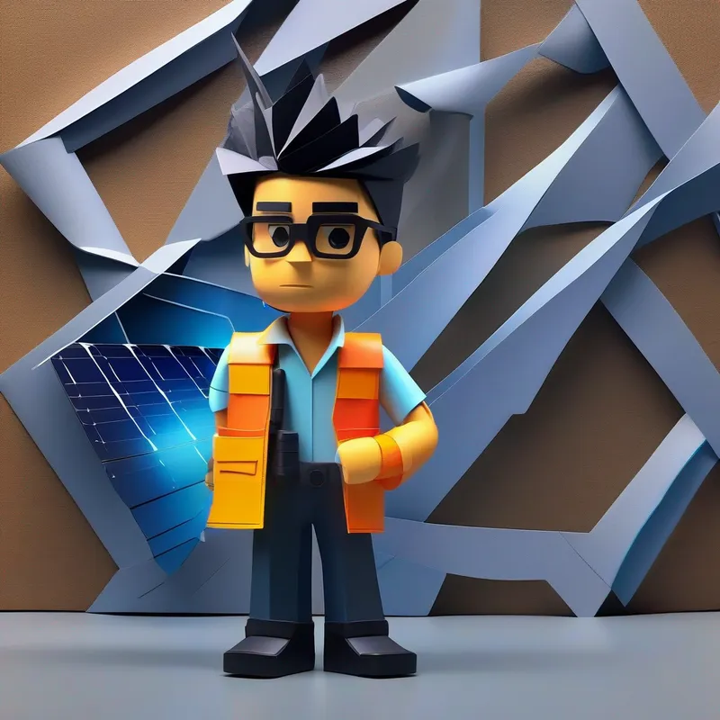 Young engineer with bright eyes and a determined expression. connecting solar panels, bringing light to an otherwise shadowed street.