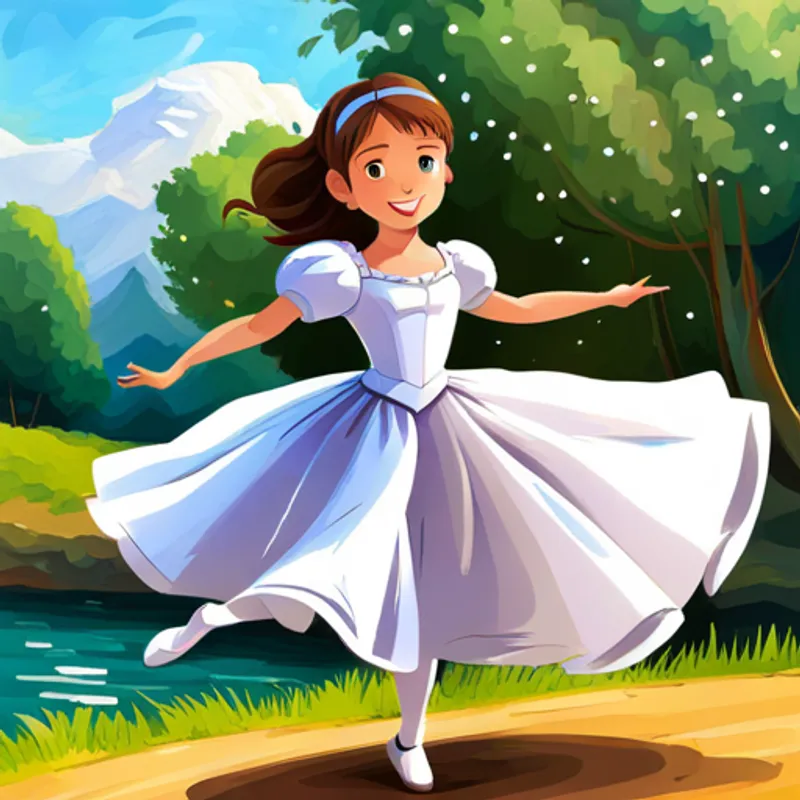 Princess Arabella twirling and leaping in a ballet dress