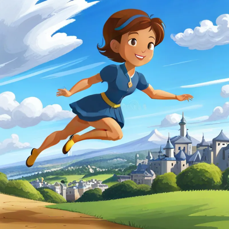 Princess Arabella leaping gracefully in the air, with a smile of accomplishment