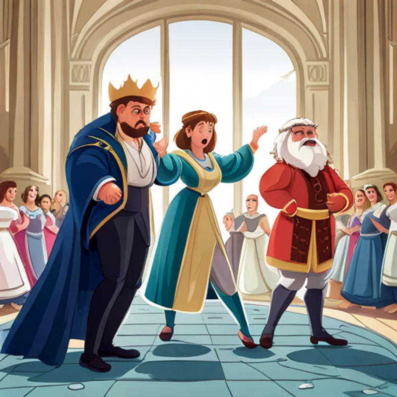 King and queen looking angry, with shocked faces at Arabella dancing