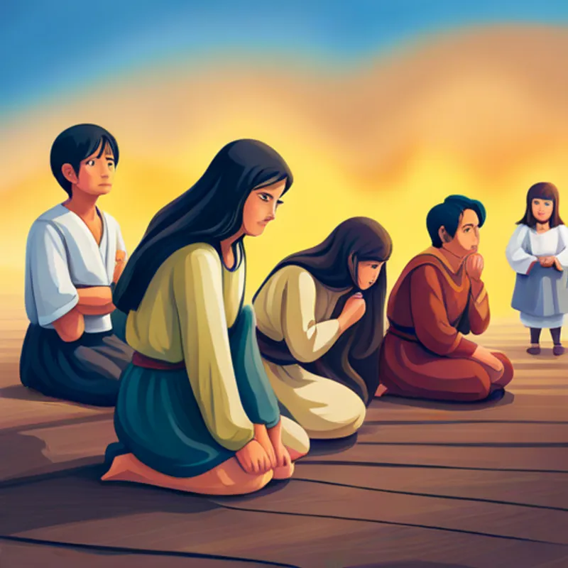 People of the kingdom kneeling down with pleading expressions