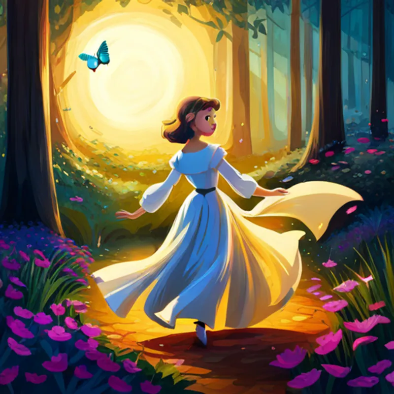 Princess Arabella twirling in a spotlight, surrounded by butterflies