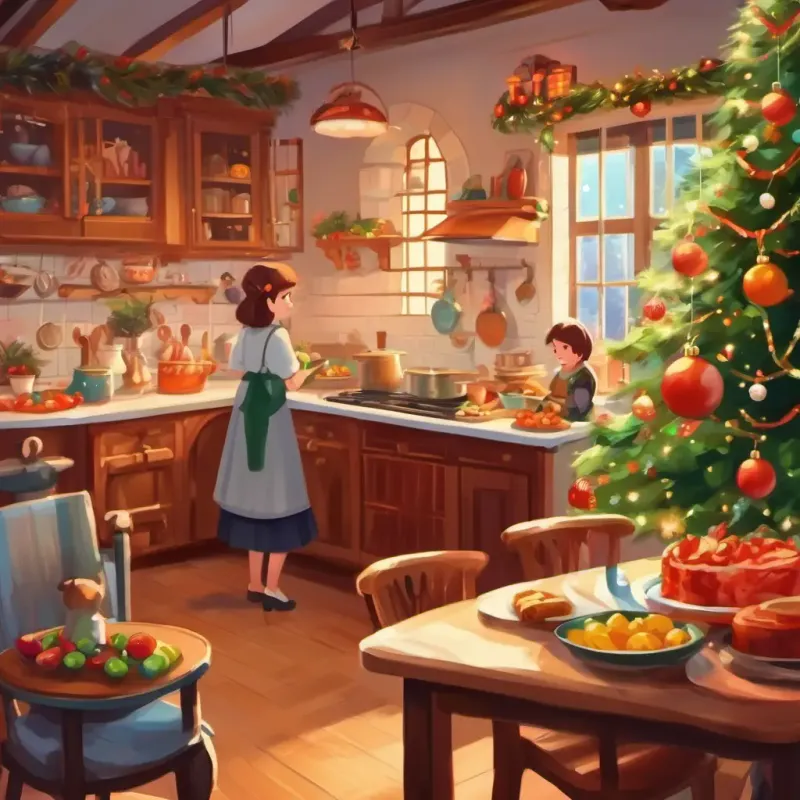 Introducing the setting and characters in the kitchen, setting the stage for a dancing competition.