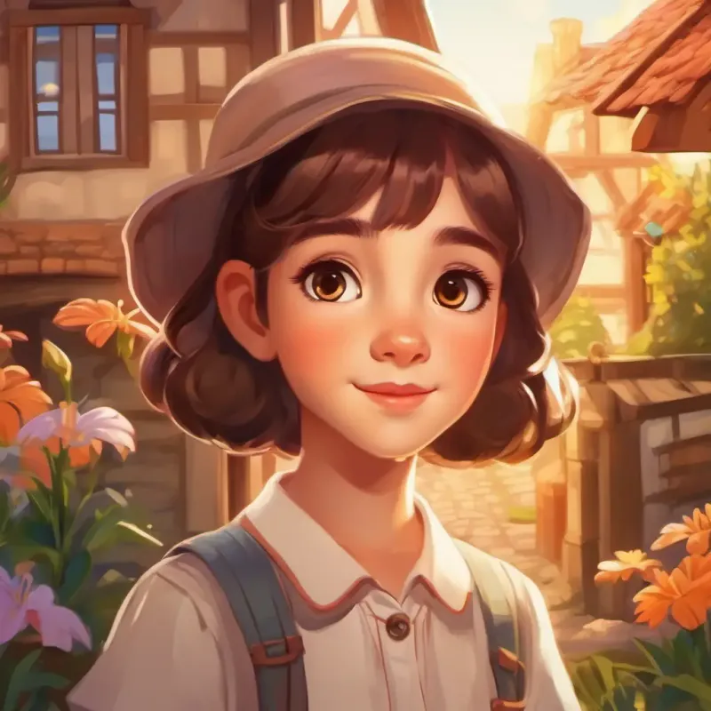 Introduction in a small village, introducing the main character, Lily - a curious and kind-hearted girl with sparkling brown eyes.