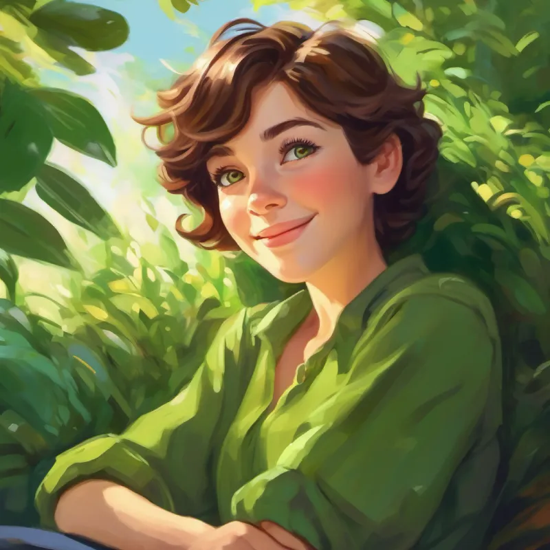 Short brown hair, bright green eyes, always wears a big smile falls asleep, dreams of future adventures