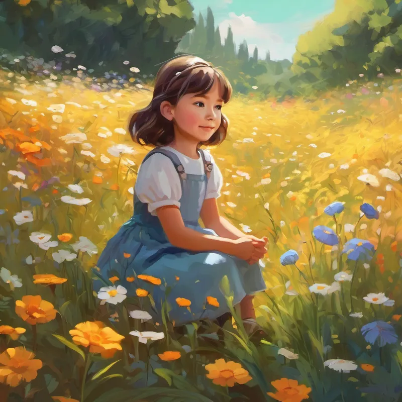 little girl with a kind heart and caring nature sitting in a field of flowers