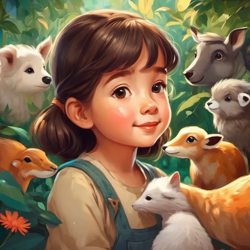 little girl with a kind heart and caring nature surrounded by animals showing love and affection