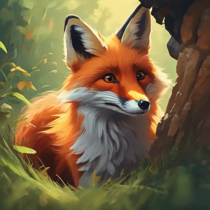 Clever red fox with a bushy tail is a clever red fox with a bushy tail, peeking out of a hole with mice nearby.