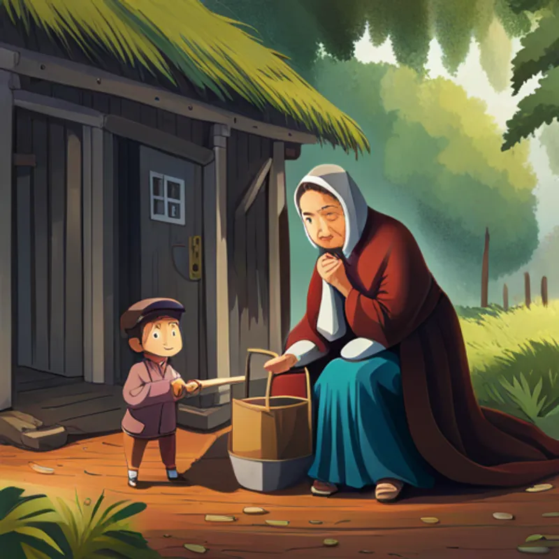 Laxam giving shelter to the old woman