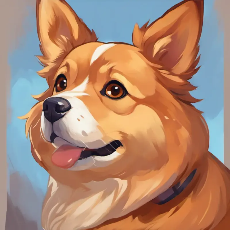 Estrela - chubby caramel-colored dog with short, soft fur, and expressive eyes, a chubby caramel-colored dog with short and soft fur, and shining expressive eyes.