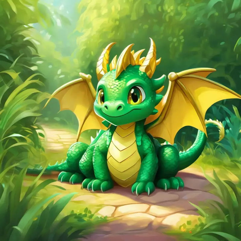 Celebrating A small green dragon with shiny scales and gentle golden eyes's recovery by playing outside.