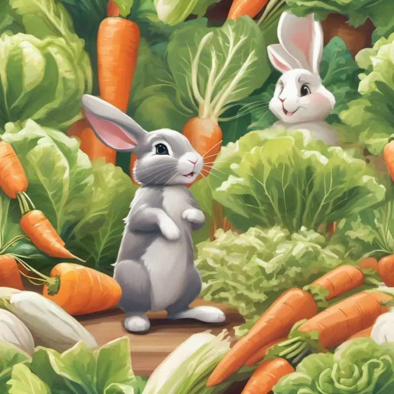 Riley Rabbit, a sprightly and energetic bunny with a twitching nose nibbling on carrots and lettuce while Timmy continues to move forward steadily
