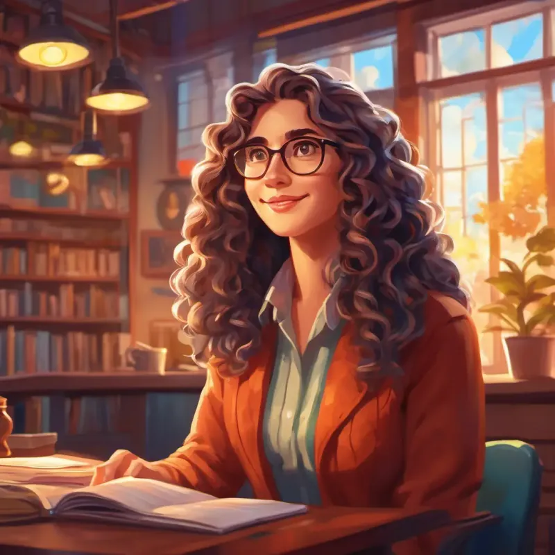 Introduction to Kind psychologist with long curly hair and glasses, eyes sparkle with kindness and her caring nature in Brightsville.
