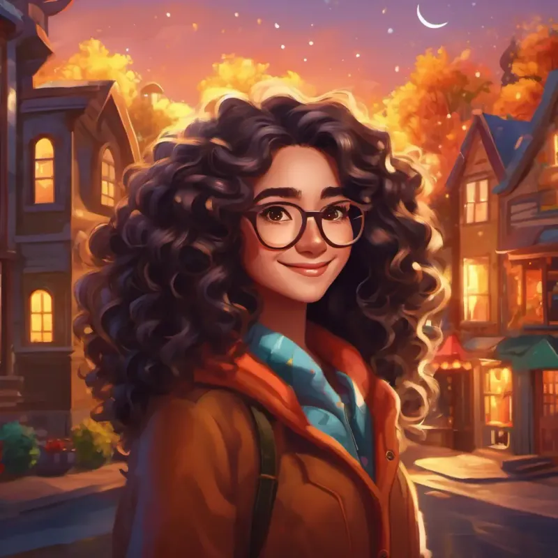 The town of Brightsville thanks Kind psychologist with long curly hair and glasses, eyes sparkle with kindness for bringing joy back and declares a holiday in her honor.