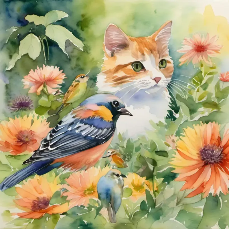 The bird guides them to a garden of kittens.