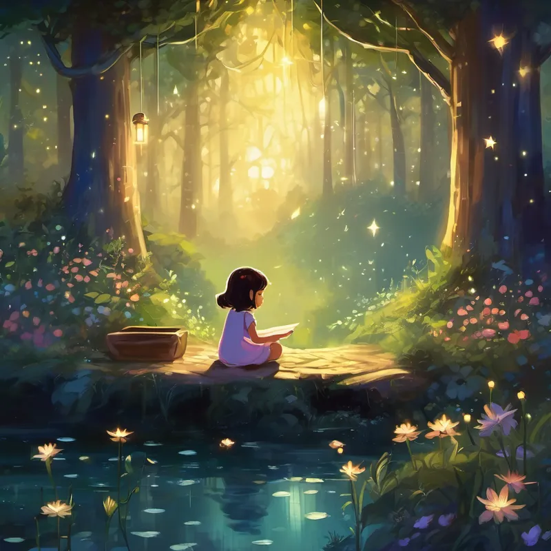 Once upon a time, in a small village nestled deep within a magical forest, there was a little girl named Lily. Lily had a heart full of dreams and a big imagination. Every night before she went to sleep, she would gaze out of her bedroom window at the sparkling stars and make a wish. One night, as she closed her eyes tight and wished with all her might, something extraordinary happened. Lily's wish was so pure and strong that it awakened a magical wishing well in the heart of the forest. The wishing well had been asleep for hundreds of years, waiting for the perfect wish to come along. As Lily slept peacefully, the well's soft whispers floated through the night and reached her ears.