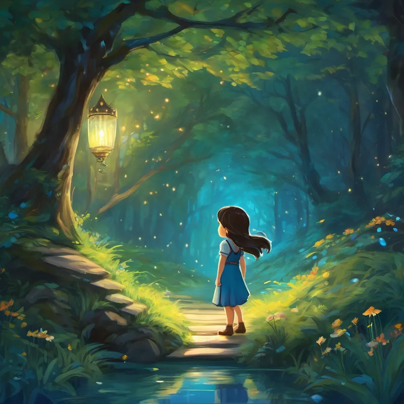 "Little child, come closer to me," the well whispered. "I can make your wishes come true, but first, you must follow my voice and find me." Lily woke up with excitement bubbling within her. She followed the whispers, walking through the moonlit forest until she stumbled upon a hidden path she had never noticed before. The path led her to a beautiful clearing where a shimmering well stood, with magical blue water sparkling inside.