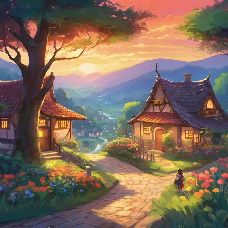 Suddenly, a loud magical sound resonated from the well, and colorful lights enveloped the trees, houses, and people of Lily's village. Laughter filled the air, and smiles spread from one person to another. It was as if the entire village had been touched by pure happiness. Over the next few days, Lily noticed something magical happening. People became kinder, families spent more time together, and neighbors helped one another. The well had granted her wish by showing the villagers the importance of kindness and community.