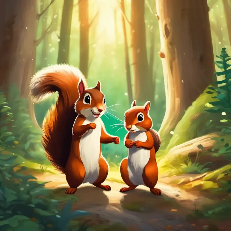 Meeting mischievous squirrel in the forest.