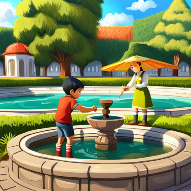 Lily collecting water samples from the colorless fountain