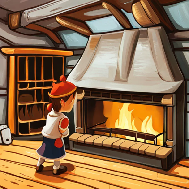 Lily examining the fireplace in the old mill