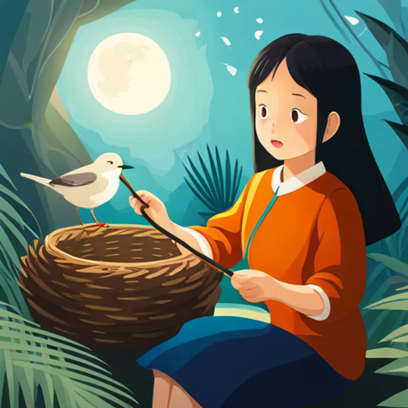 Lily finding the matchstick in the bird's nest