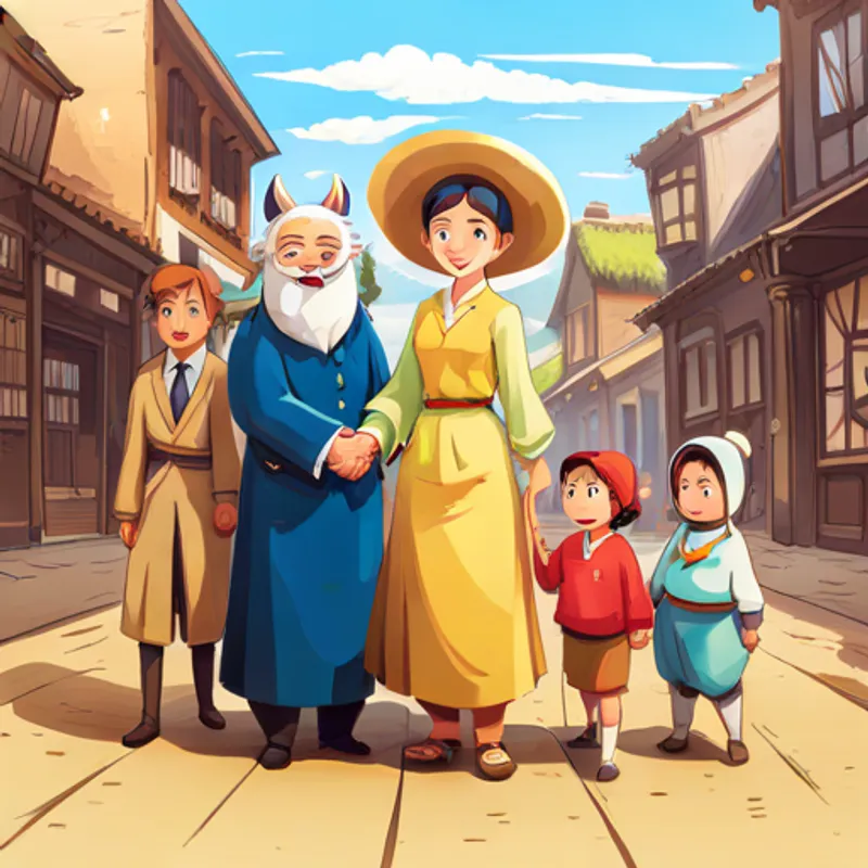 Lily standing with the townspeople, smiling and holding hands