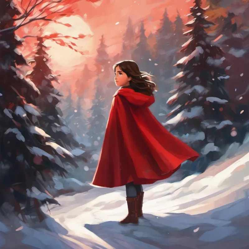 Storm passes, Young girl with brown hair, bright eyes, wears a red cloak is praised and nicknamed Young girl with brown hair, bright eyes, wears a red cloak the Brave