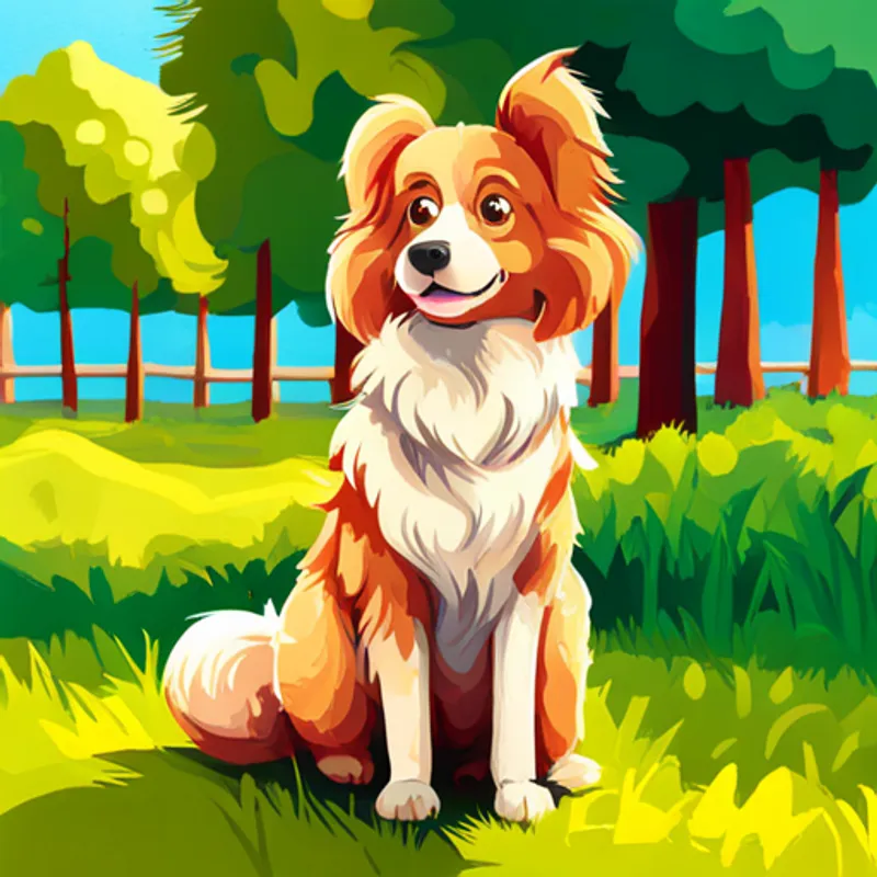 Fluffy brown dog with floppy ears sitting in a sunny park