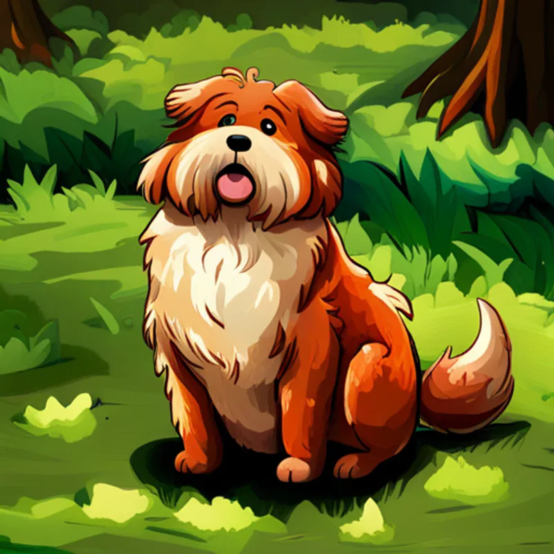 Fluffy brown dog with floppy ears with a tummy rumbling