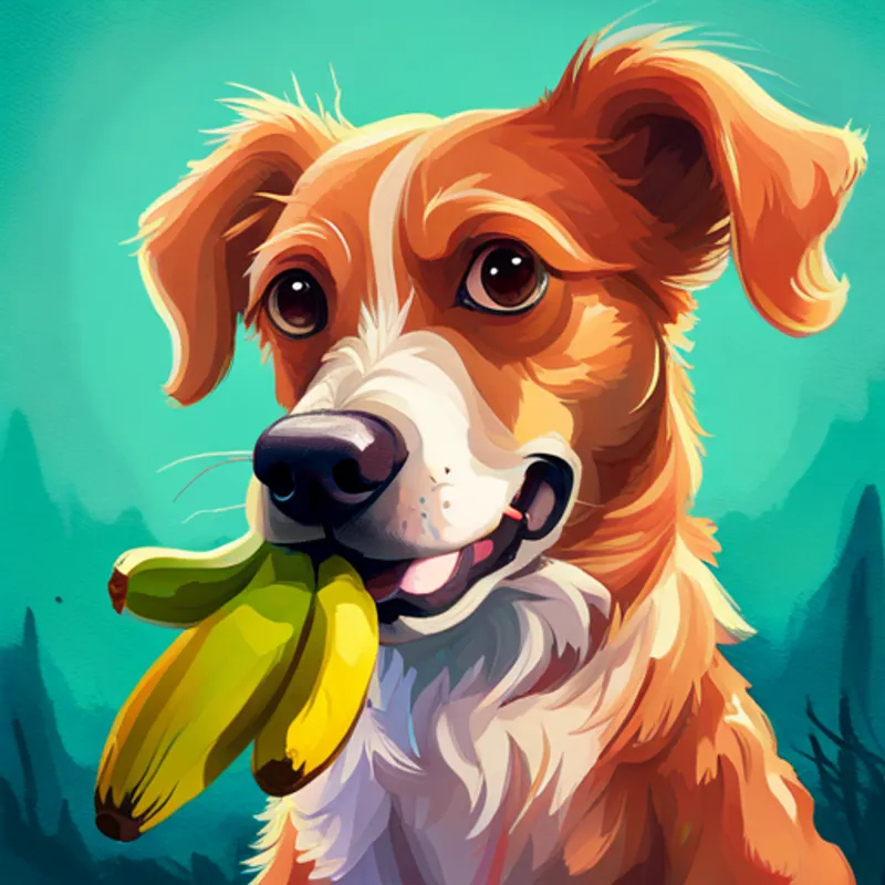 Fluffy brown dog with floppy ears chewing a small piece of banana