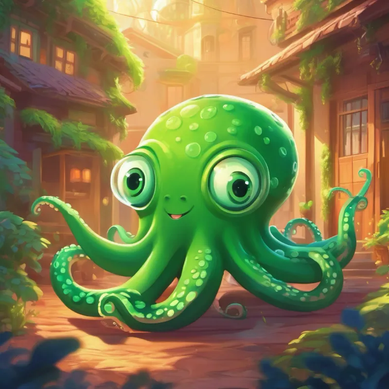 The employees' reactions to A green octopus with twinkling eyes and a friendly smile and his effect on the tense environment.