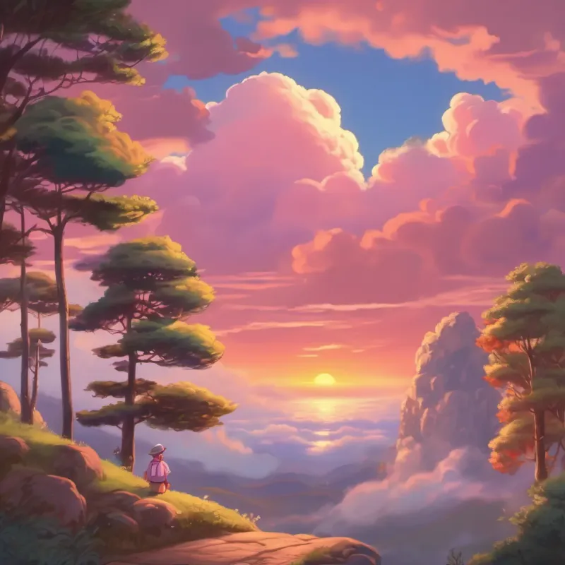 the small cloud, now tinged with pink and orange, against a beautiful sunset