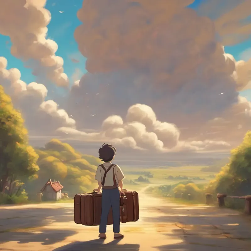 the small cloud looking determined, with a small suitcase in hand