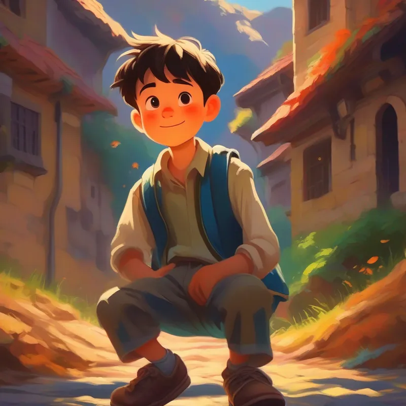 Young boy with ragged clothes and determination in his eyes learns his lesson and lives happily ever after