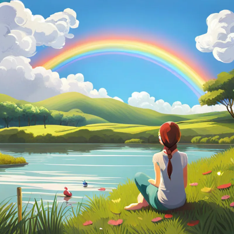 Lili spotting a beautiful rainbow in the sky