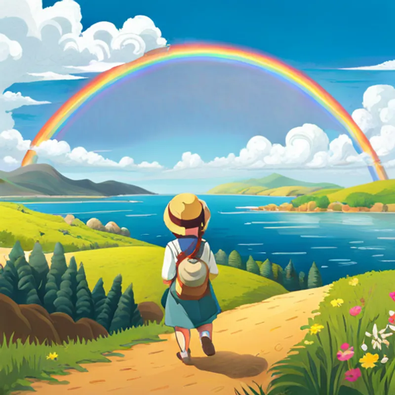 Lili going on an adventure to find the end of the rainbow