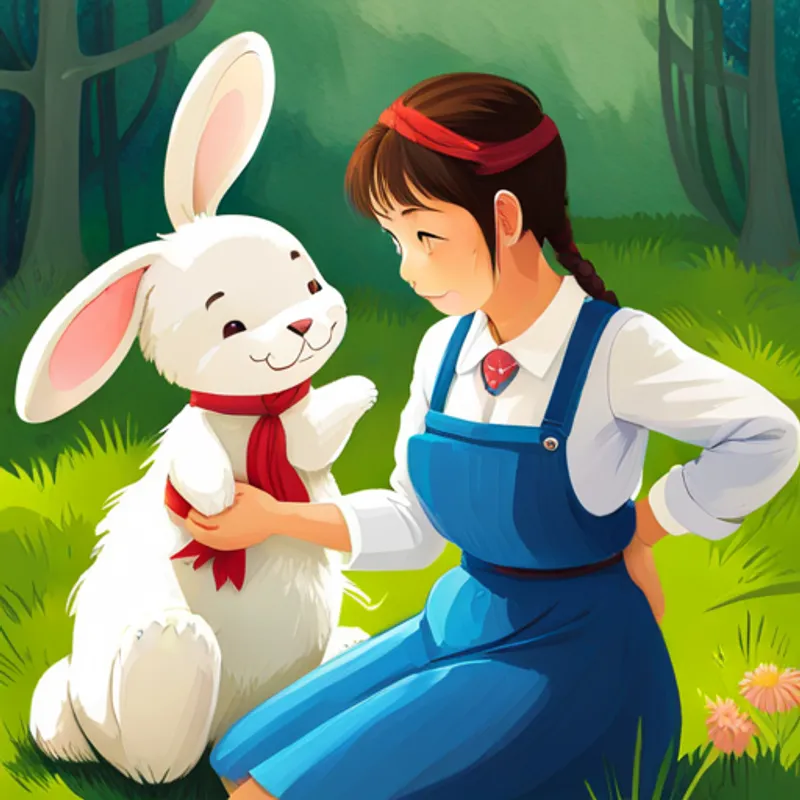 Lili and a friendly bunny becoming friends
