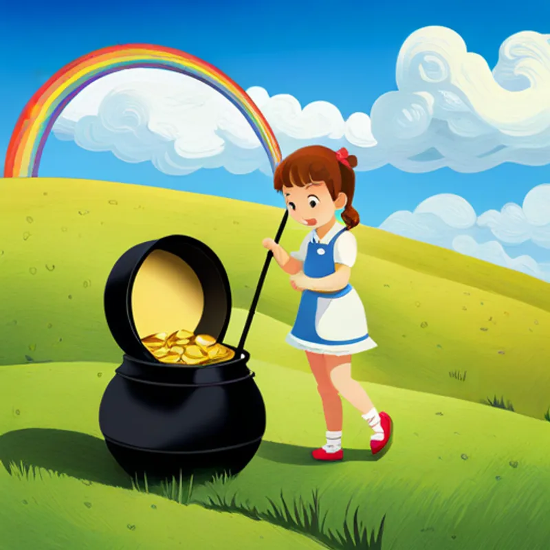 Lili discovering a pot of gold at the end