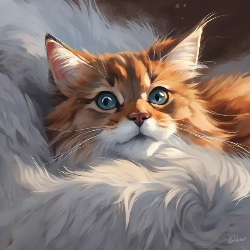 Grey fur, gentle gaze, serene spirit waking up, decides to play with Brown fur, playful eyes, exuberant energy.