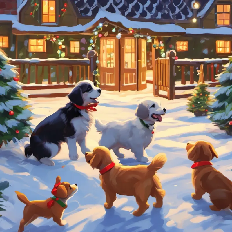 Puppies playing, chasing, enjoying the garden.