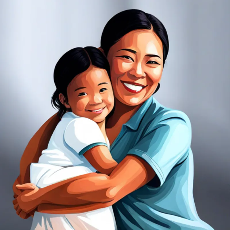 Maya and her mother smiling and hugging